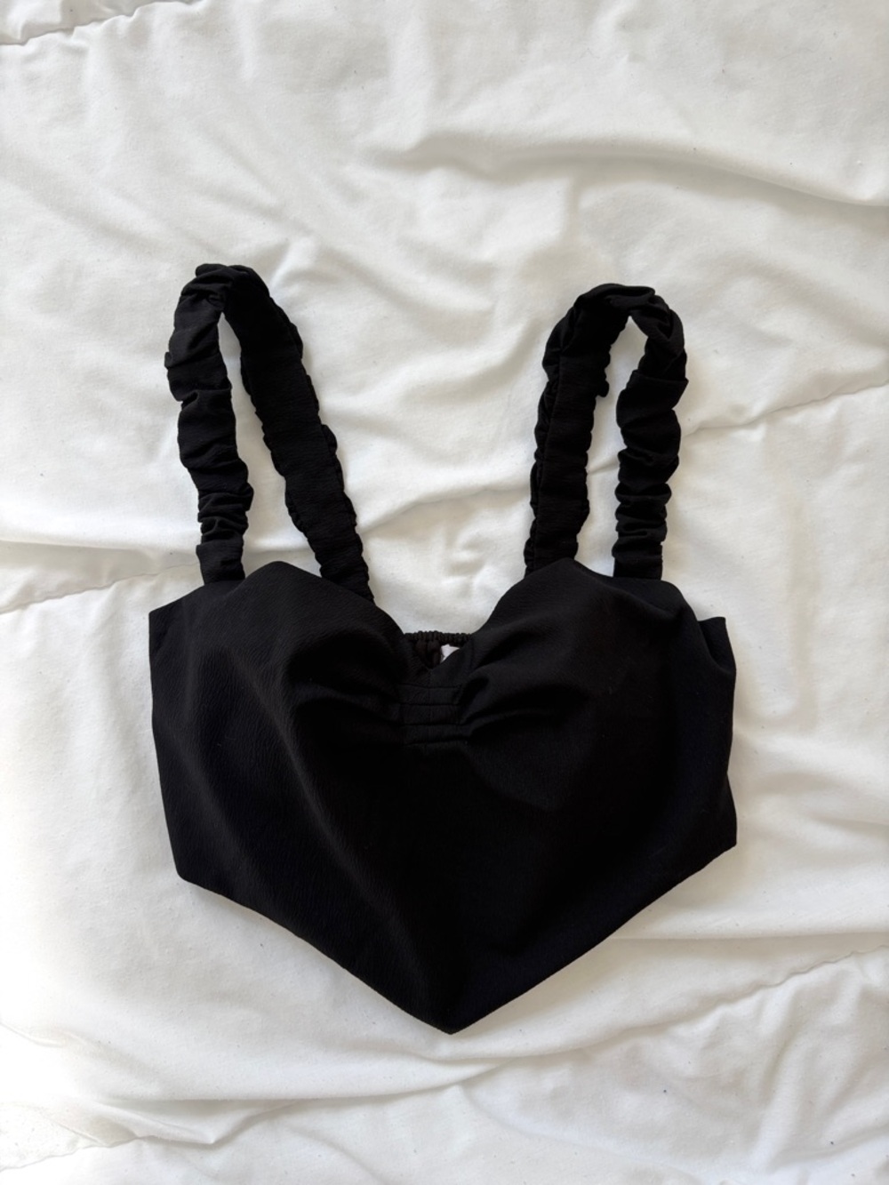 Black Heart Shaped Ruched Strap Padded Crop Top Tank